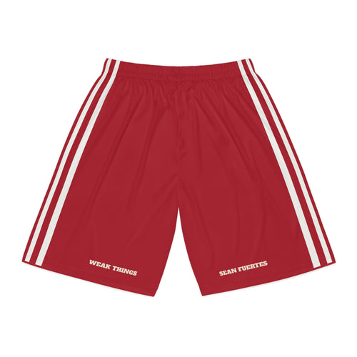 Peru Trujillo South Mission Basketball Shorts, back view with WEAK THINGS and SEAN FUERTES on the legs