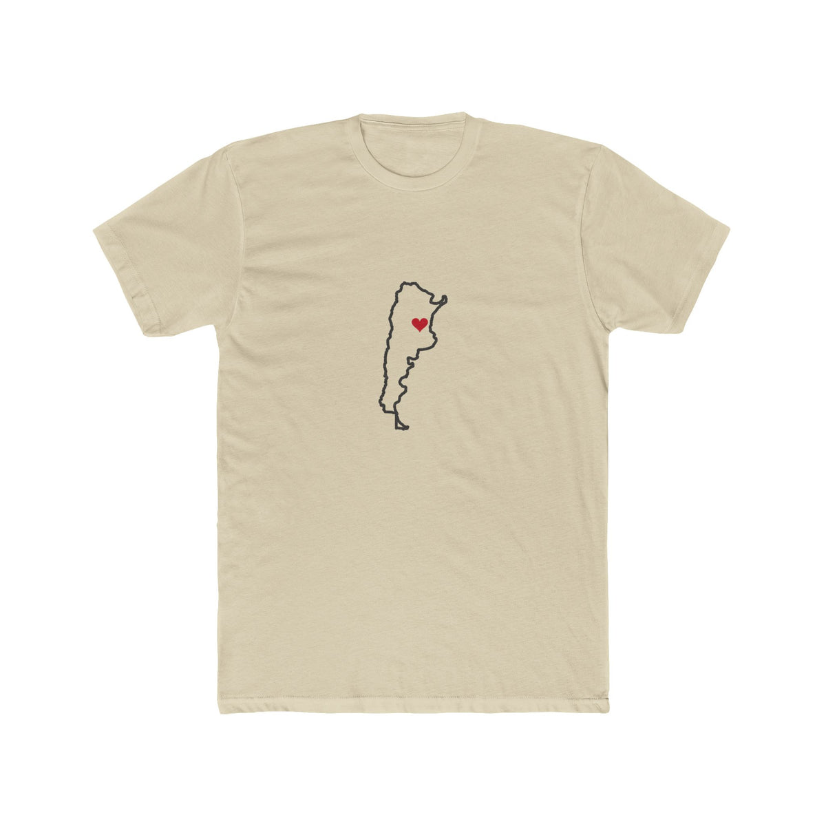 Argentina Rosario Mission Heart Map shirt in Cream: Argentina outline with a red heart, front view
