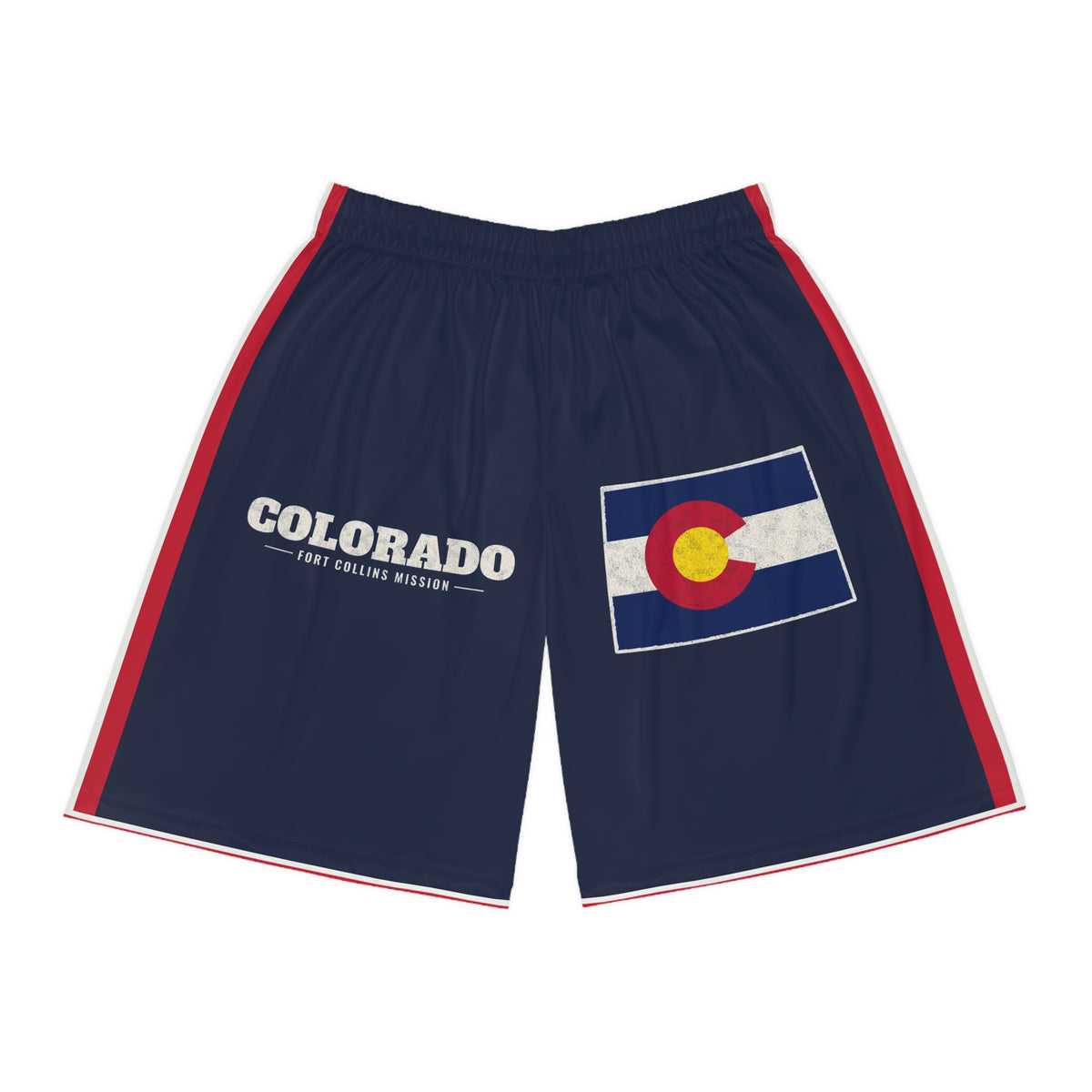 Colorado Fort Collins Mission Basketball Shorts, front view