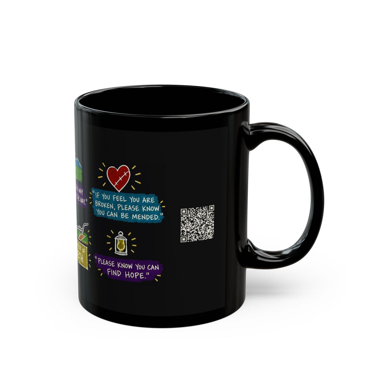 Broken Things to Mend Sketch Note Black Mug — Jeffrey R. Holland