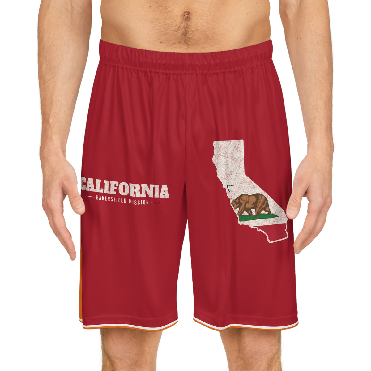 California Bakersfield Mission Basketball Shorts, worn, front view