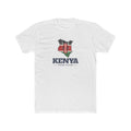 Kenya Kisumu Mission Flag Map shirt in White: flag of Kenya in the outline of Kenya with navy lettering, front view