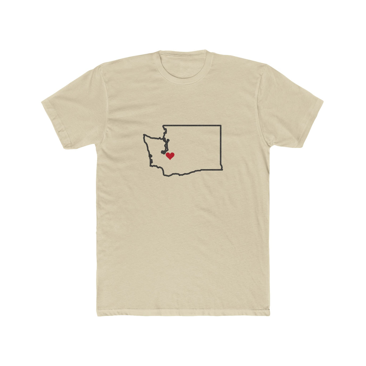 Washington Tacoma Mission Heart Map shirt in Cream: Washington outline with a red heart, front view