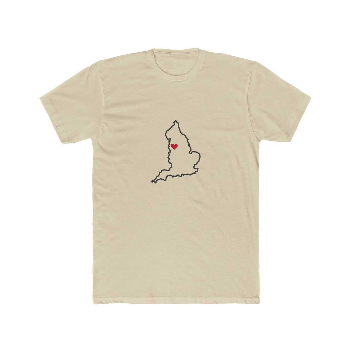 England Manchester Mission Heart Map shirt in Cream: England outline with a red heart, front view
