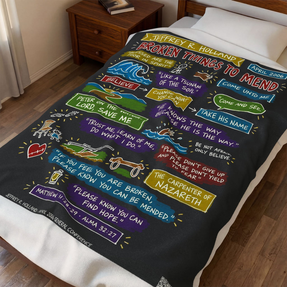 Broken Things to Mend Sketch Note Plush Blanket — Jeffrey R. Holland