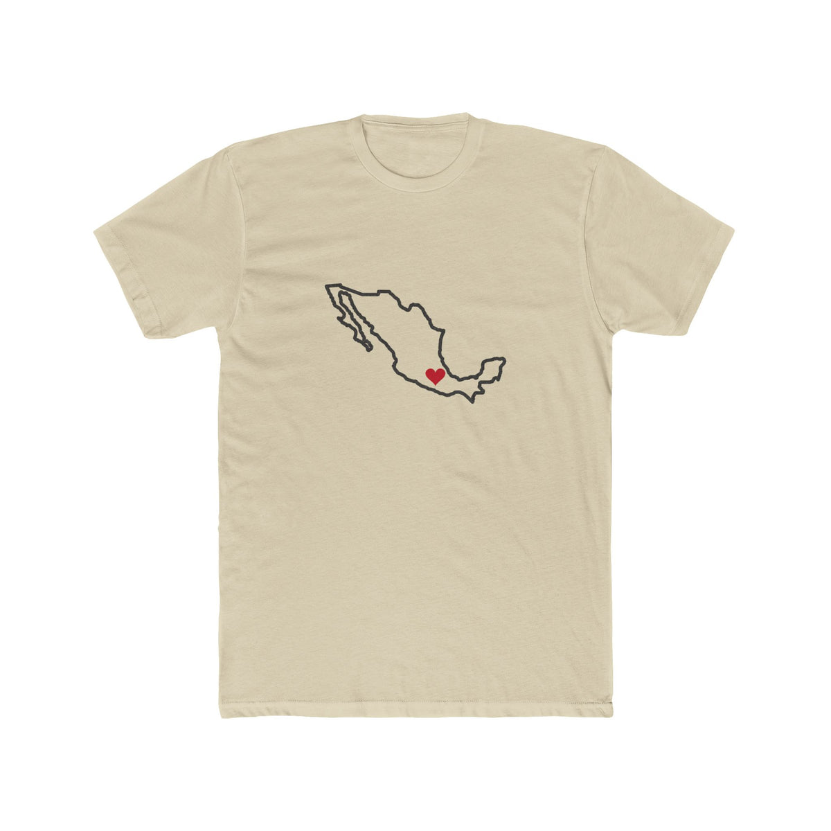 Mexico Oaxaca Mission Heart Map shirt in Cream: Mexico outline with a red heart, front view
