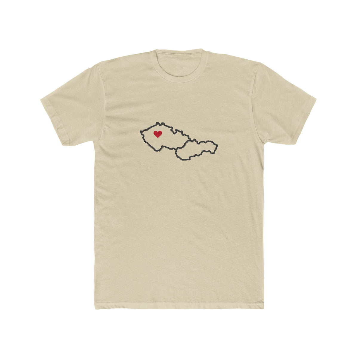 Czech/Slovak Mission Heart Map shirt in Cream: Czech/Slovak outline with a red heart, front view