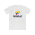 Ecuador Guayaquil North Mission Flag Map shirt in White: flag of Ecuador in the outline of Ecuador with navy lettering, front view