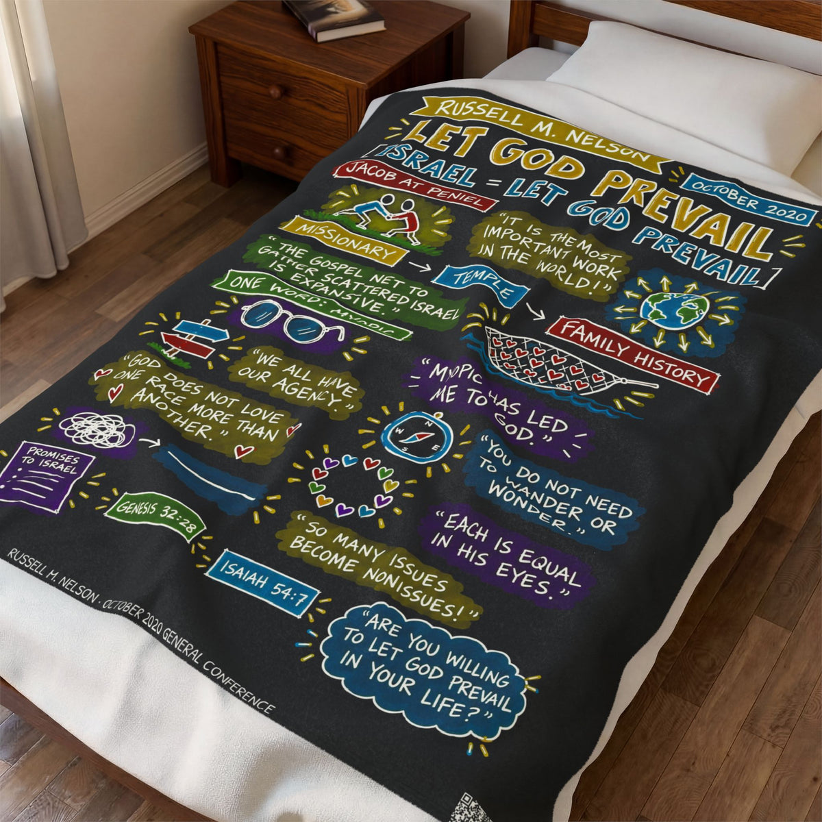 Let God Prevail Sketch Note Plush Blanket — Russell M. Nelson