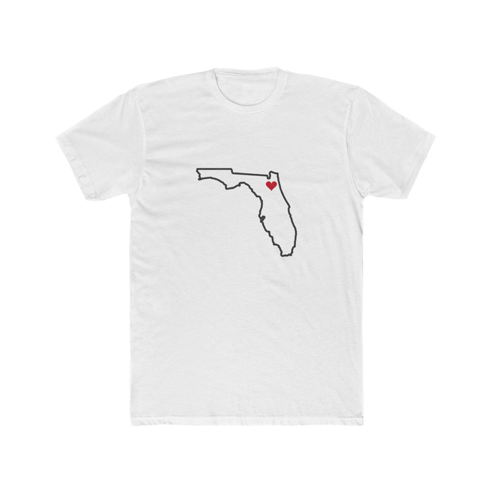 Florida Jacksonville Mission Heart Map shirt in White: Florida outline with a red heart, front view