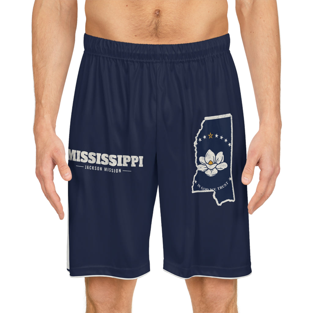 Mississippi Jackson Mission Basketball Shorts, worn, front view