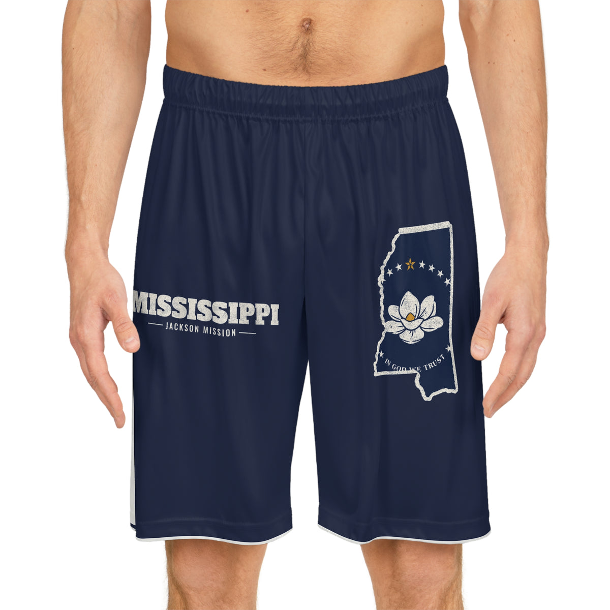 Mississippi Jackson Mission Basketball Shorts, worn, front view