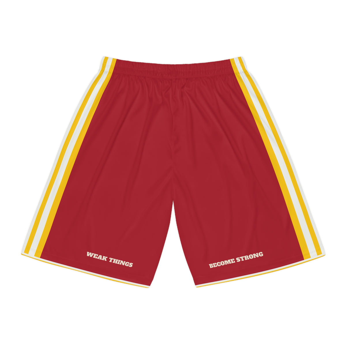Florida Jacksonville Mission Basketball Shorts, back view with WEAK THINGS and BECOME STRONG on the legs