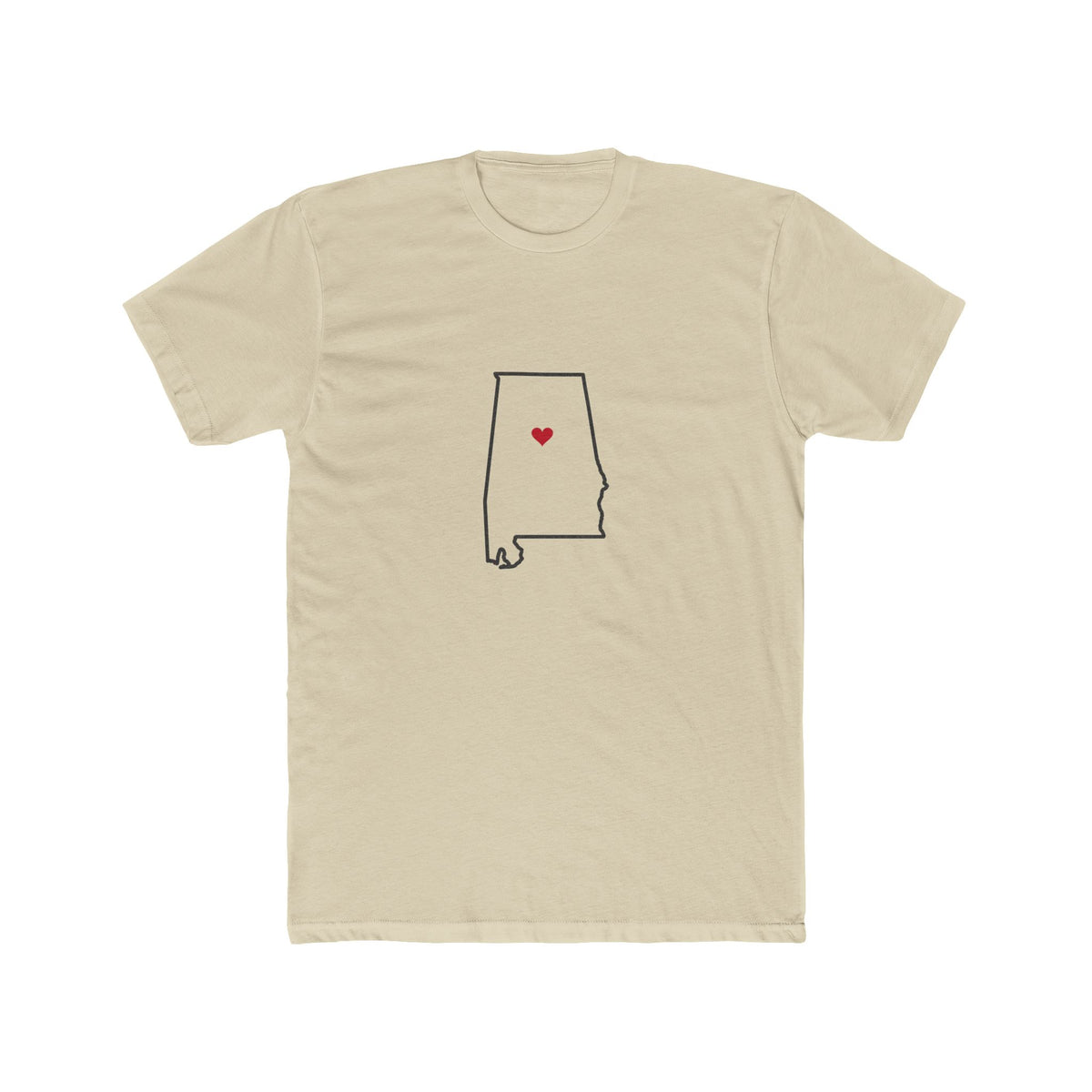 Alabama Birmingham Mission Heart Map shirt in Cream: Alabama outline with a red heart, front view