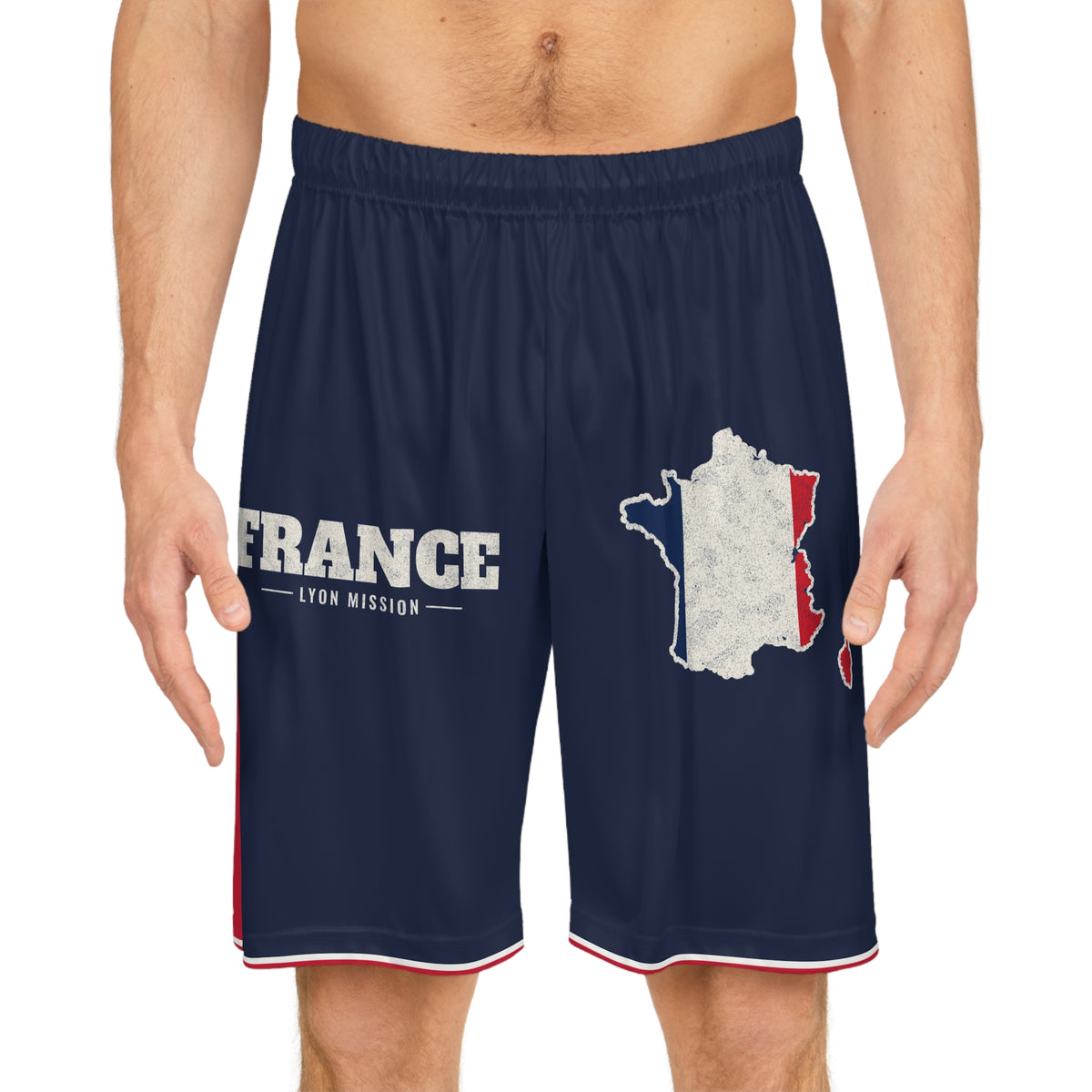 France Lyon Mission Basketball Shorts, worn, front view