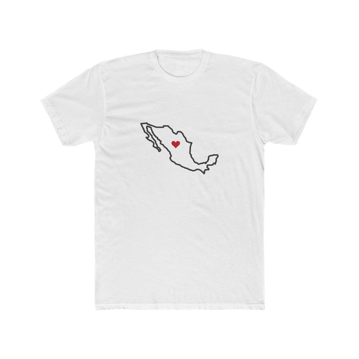 Mexico Torreon Mission Heart Map shirt in White: Mexico outline with a red heart, front view