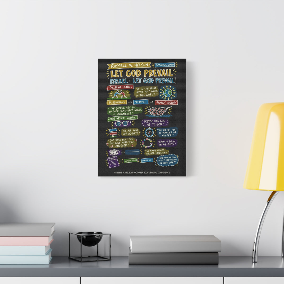 Let God Prevail Sketch Note Canvas (Black) — Russell M. Nelson