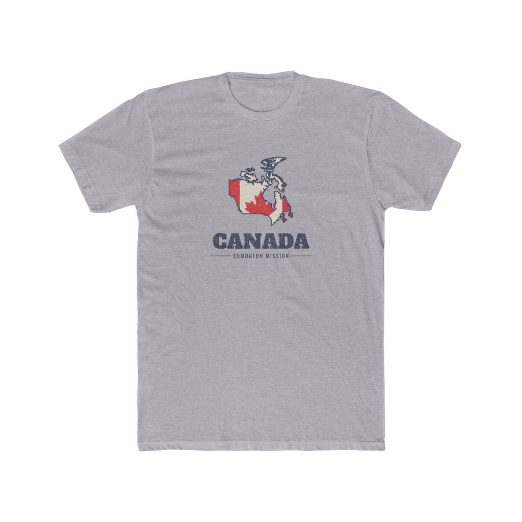 Canada Edmonton Mission Flag Map shirt in Heather Grey: flag of Canada in the outline of Canada with navy lettering, front view