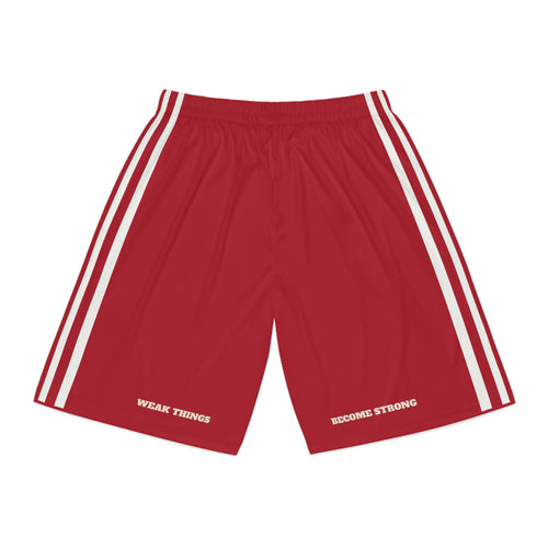 England Manchester Mission Basketball Shorts, back view with WEAK THINGS and BECOME STRONG on the legs