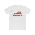 Washington DC South Mission Flag Map shirt in White: flag of Washington, D.C. on a map of the capital region with navy lettering, front view