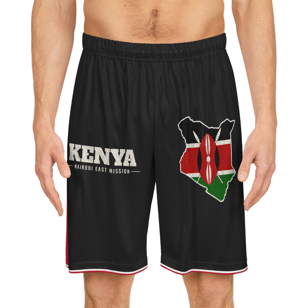 Kenya Nairobi East Mission Basketball Shorts, worn, front view