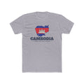 Cambodia Phnom Penh West Mission Flag Map shirt in Heather Grey: flag of Cambodia in the outline of Cambodia with navy lettering, front view