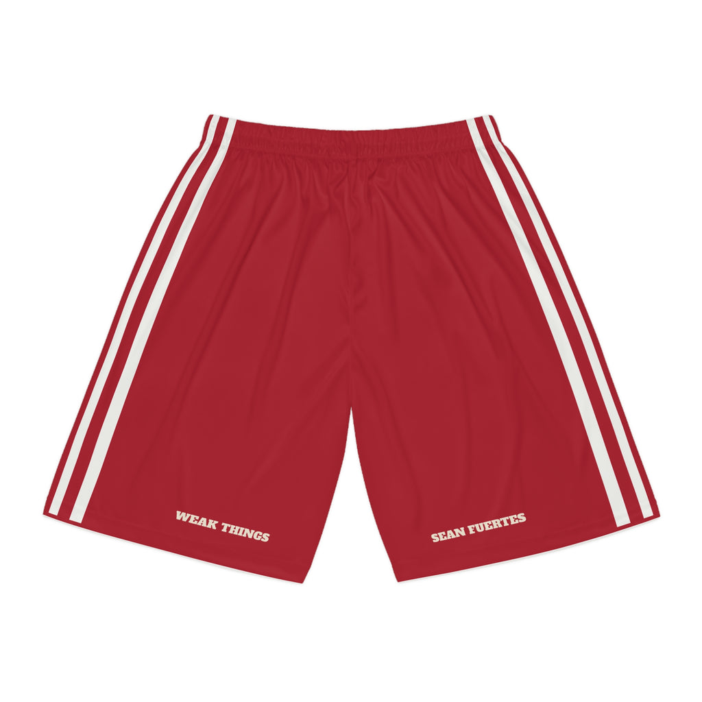 Peru Limatambo Mission Basketball Shorts, back view with WEAK THINGS and SEAN FUERTES on the legs