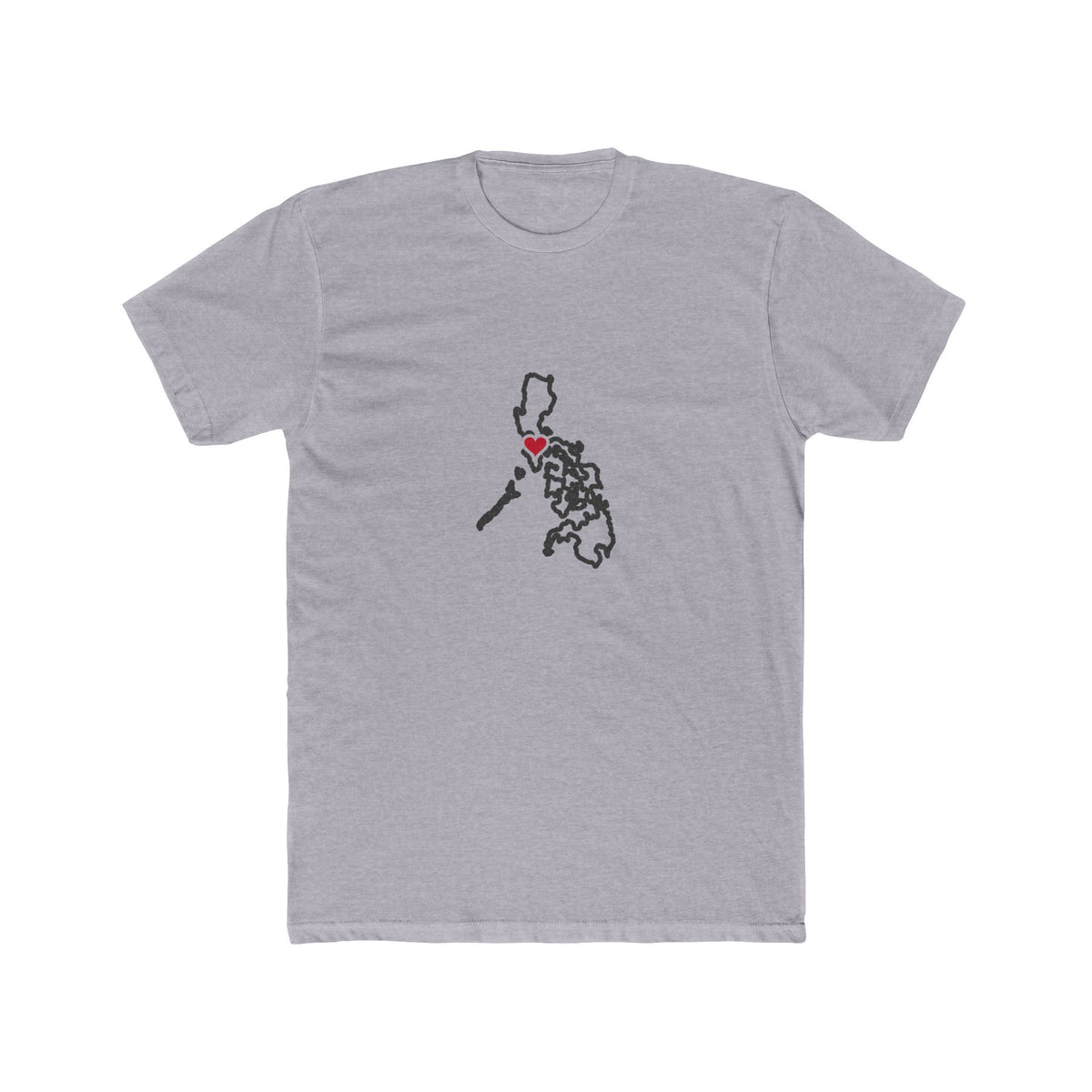 Philippines Lipa Mission Heart Map shirt in Heather Grey: Philippines outline with a red heart, front view