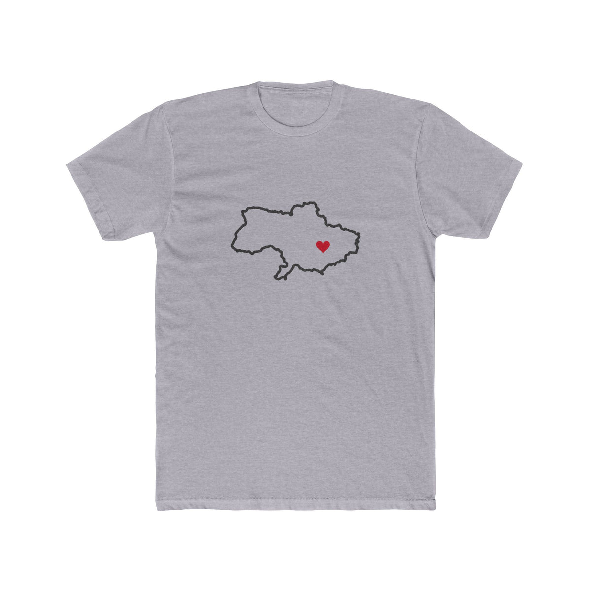 Ukraine Dnipro Mission Heart Map shirt in Heather Grey: Ukraine outline with a red heart, front view