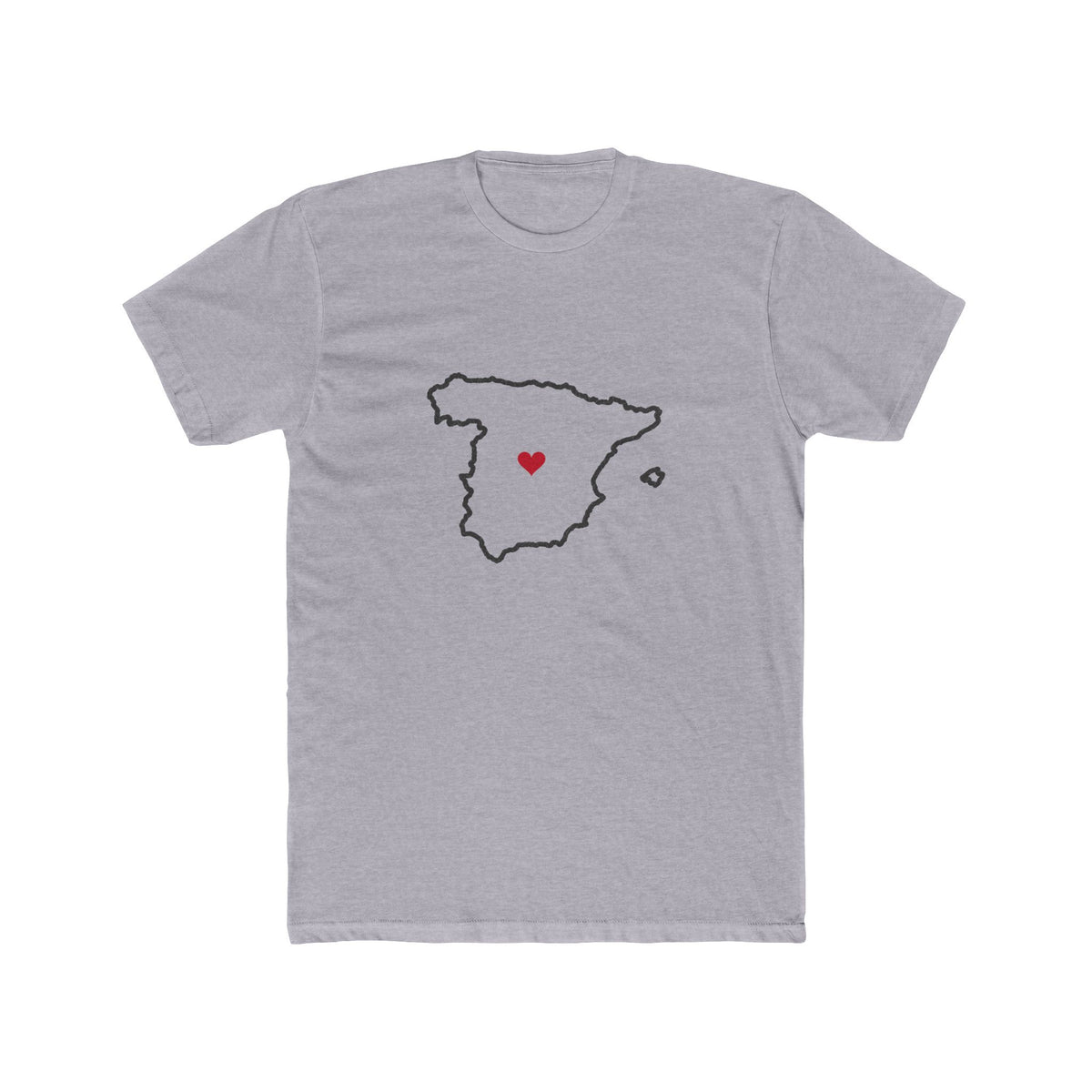 Spain Madrid South Mission Heart Map shirt in Heather Grey: Spain outline with a red heart, front view