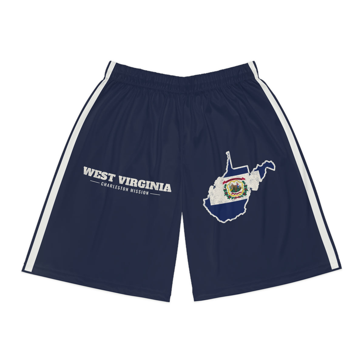 West Virginia Charleston Mission Basketball Shorts, front view