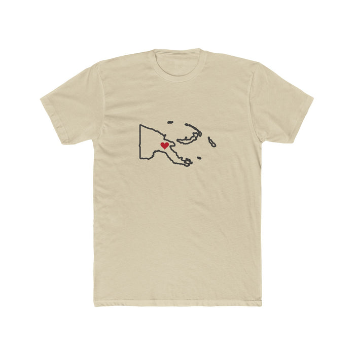 Papua New Guinea Lae Mission Heart Map shirt in Cream: Papua New Guinea outline with a red heart, front view