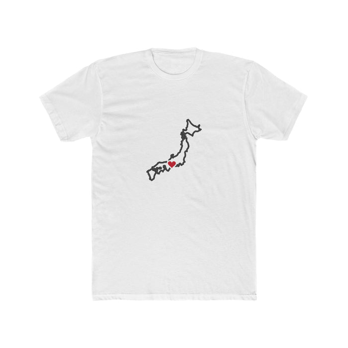 Japan Nagoya Mission Heart Map shirt in White: Japan outline with a red heart, front view
