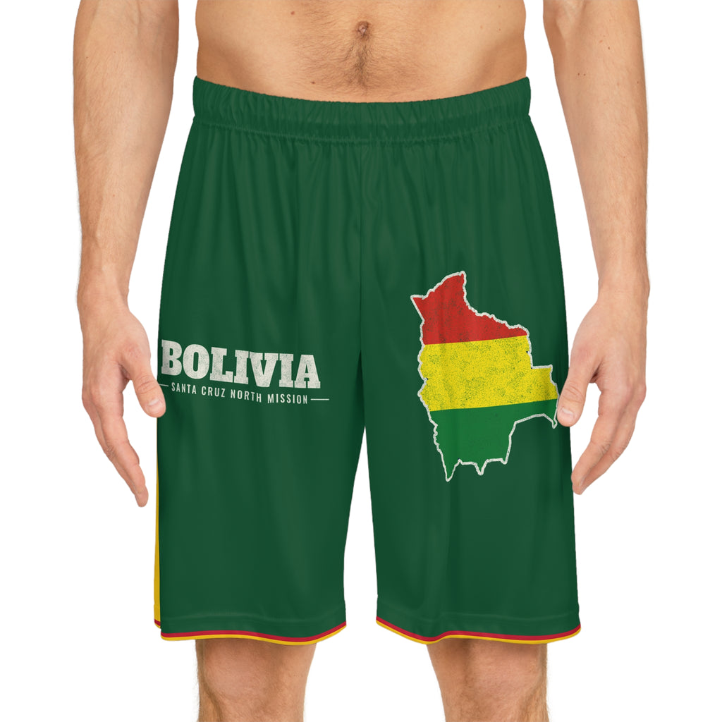 Bolivia Santa Cruz North Mission Basketball Shorts, worn, front view