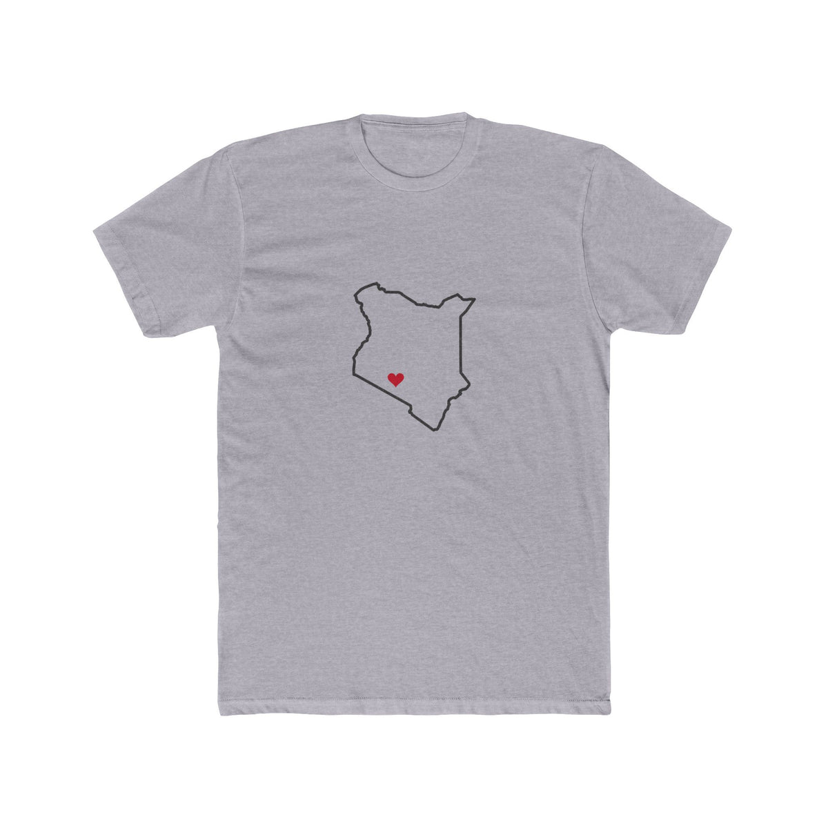 Kenya Nairobi West Mission Heart Map shirt in Heather Grey: Kenya outline with a red heart, front view