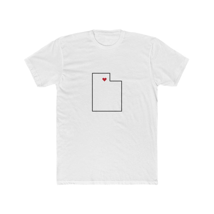 Utah Ogden Mission Heart Map shirt in White: Utah outline with a red heart, front view