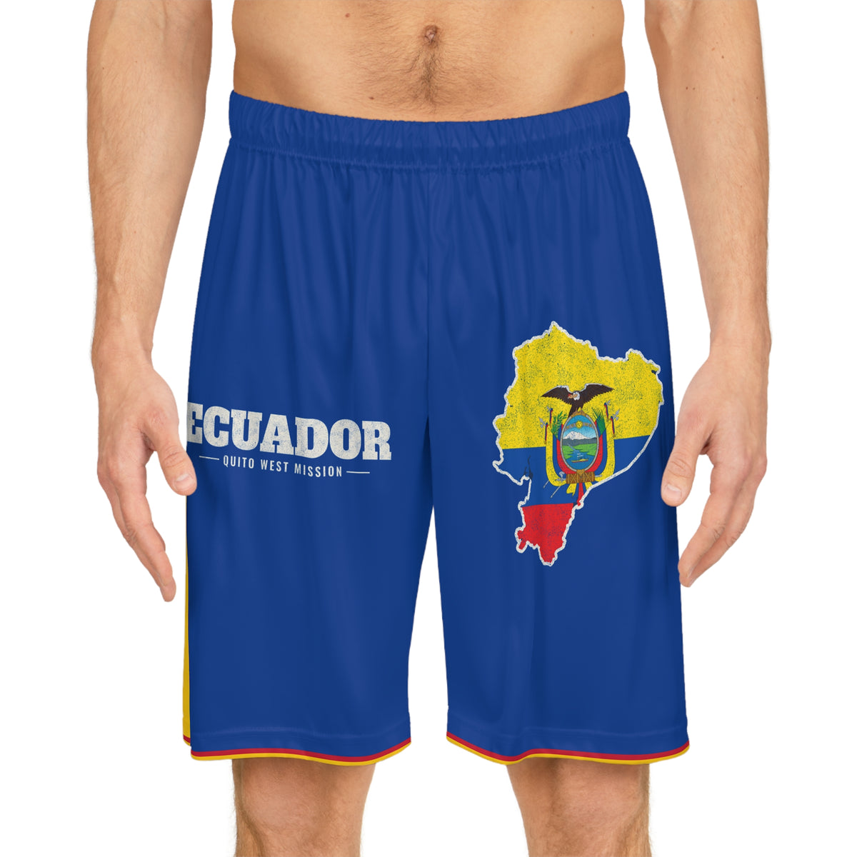 Ecuador Quito West Mission Basketball Shorts, worn, front view