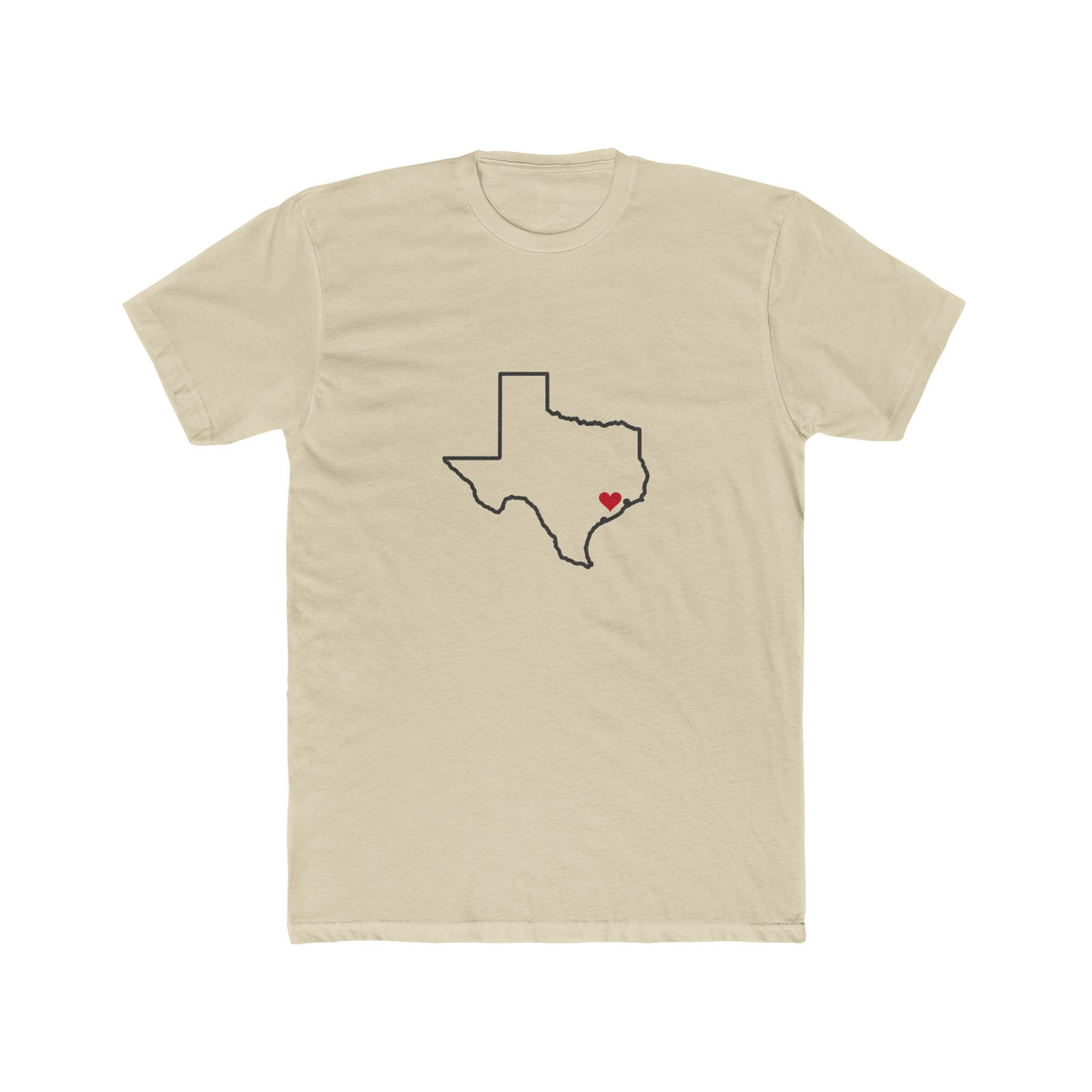 Texas Houston South Mission Heart Map shirt in Cream: Texas outline with a red heart, front view