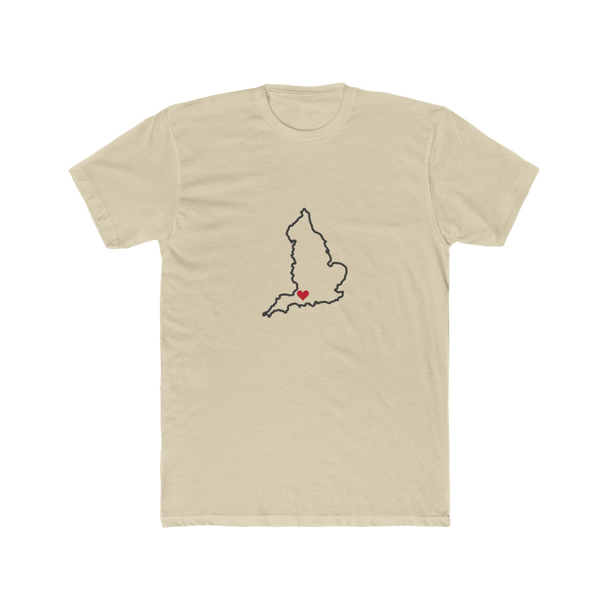 England Bristol Mission Heart Map shirt in Cream: England outline with a red heart, front view