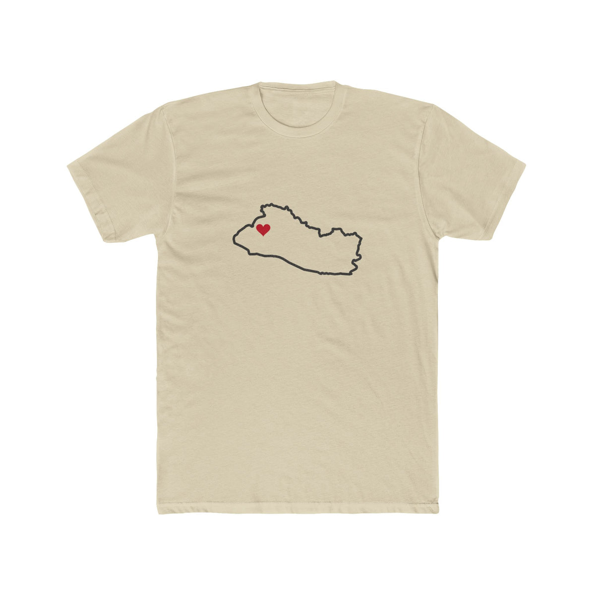 El Salvador Santa Ana Mission Heart Map shirt in Cream: El Salvador outline with a red heart, front view
