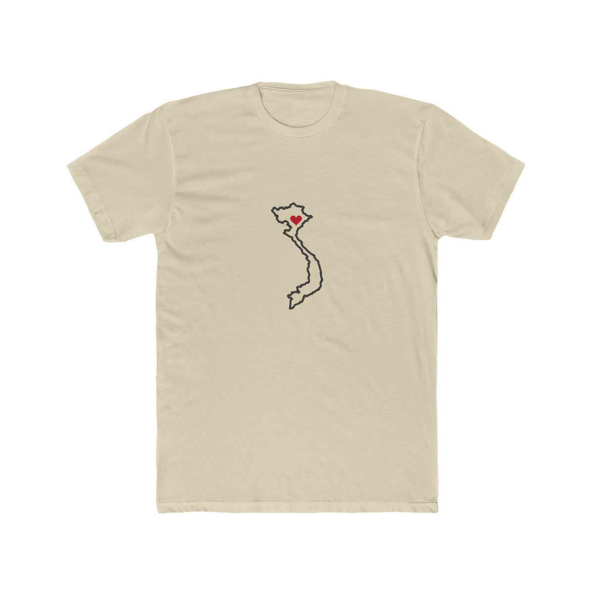 Vietnam Hanoi Mission Heart Map shirt in Cream: Vietnam outline with a red heart, front view