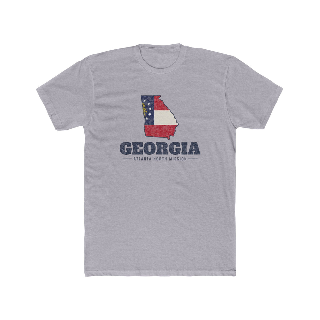 Georgia Atlanta North Mission Flag Map shirt in Heather Grey: Georgia state flag in the outline of Georgia with navy lettering, front view
