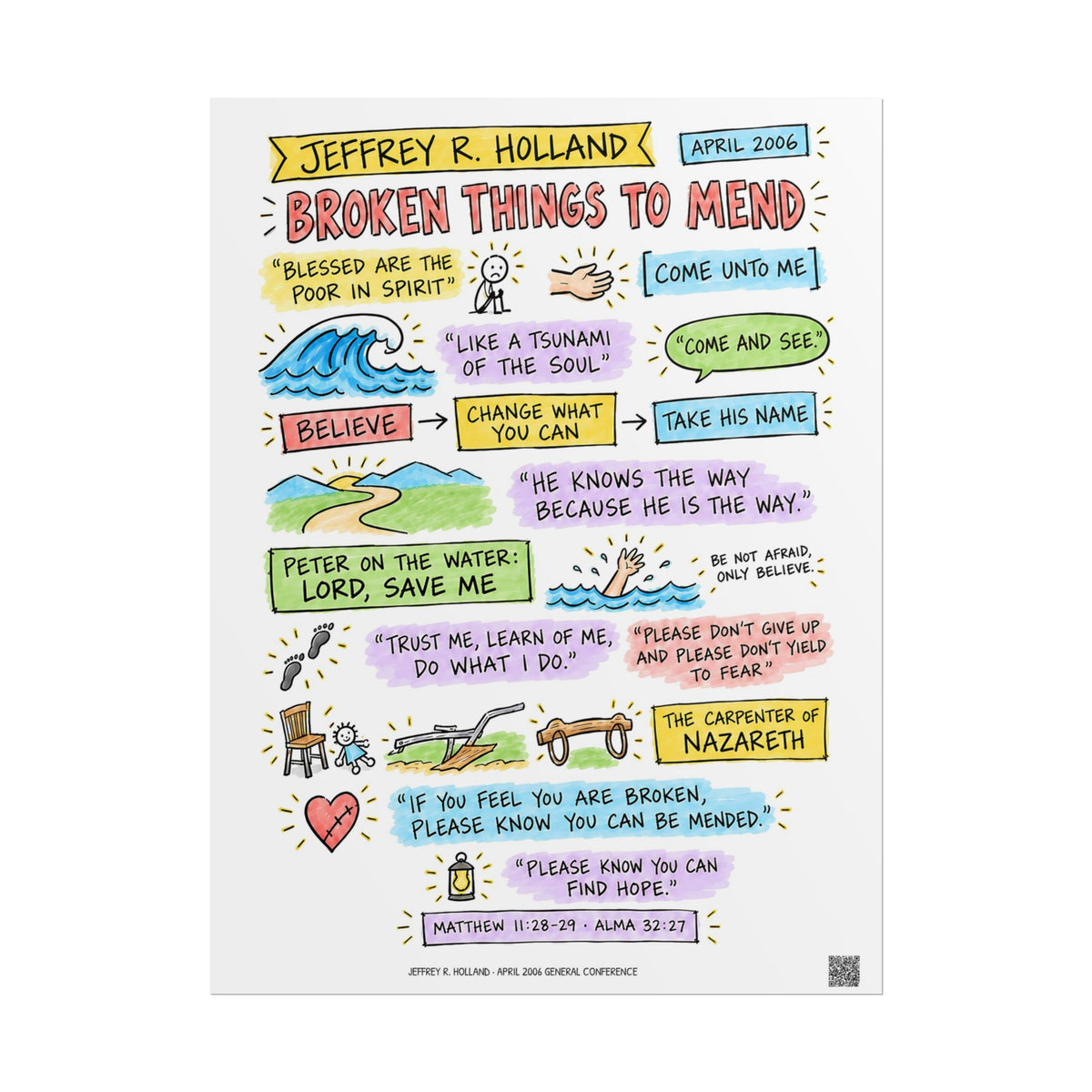 Broken Things to Mend Sketch Note Poster — Jeffrey R. Holland
