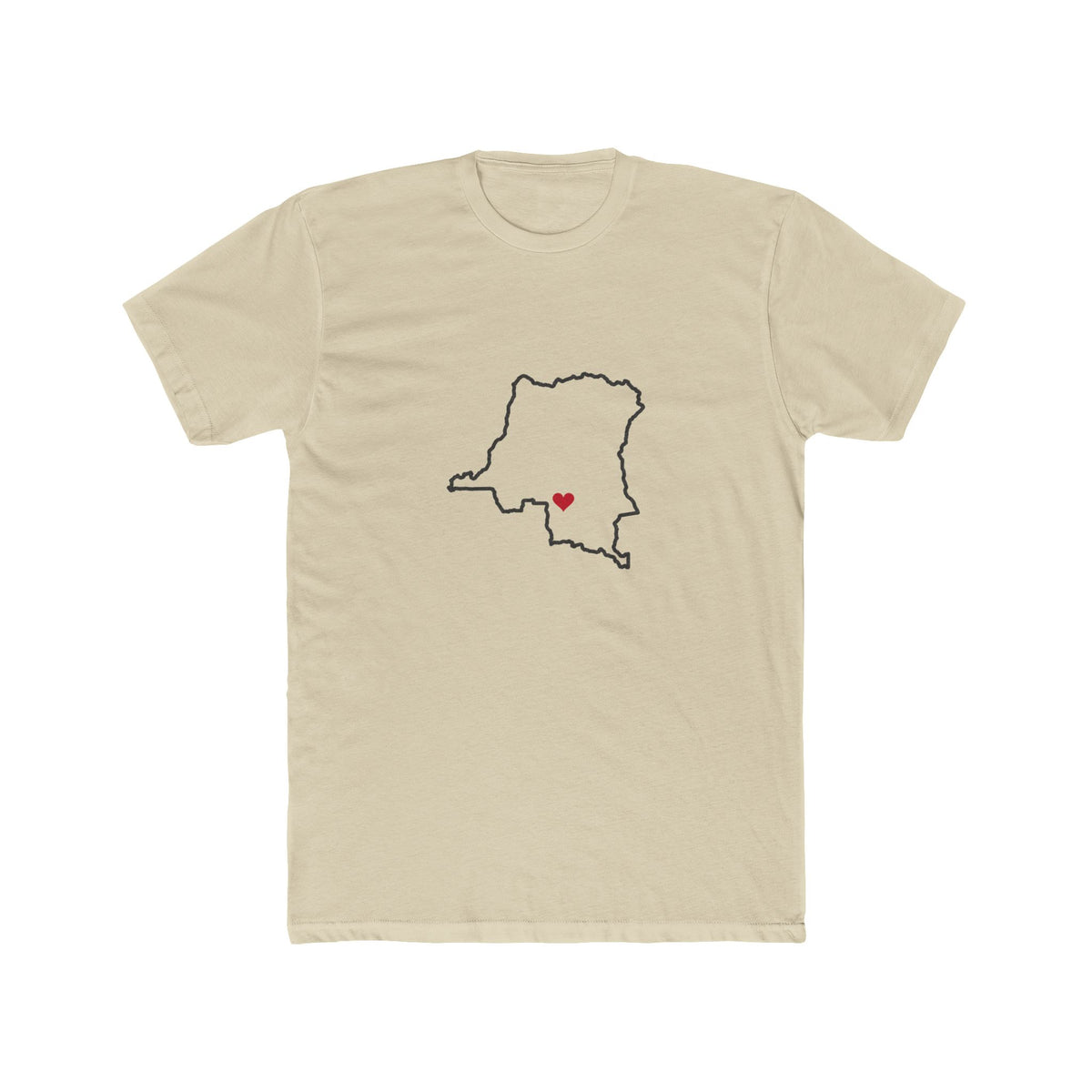 Democratic Republic of the Congo Mwene-Ditu Mission Heart Map shirt in Cream: Democratic Republic of the Congo outline with a red heart, front view