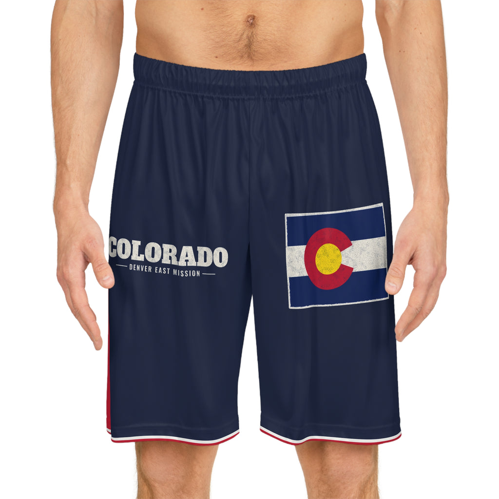 Colorado Denver East Mission Basketball Shorts, worn, front view