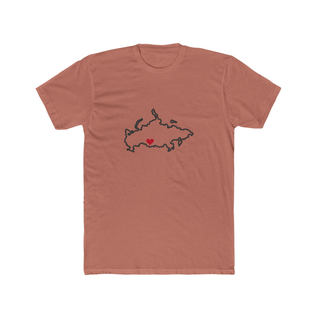 Russia Novosibirsk Mission Heart Map shirt in Desert Pink: Russia outline with a red heart, front view