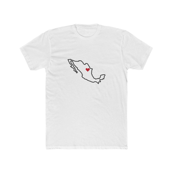 Mexico Monterrey West Mission Heart Map shirt in White: Mexico outline with a red heart, front view