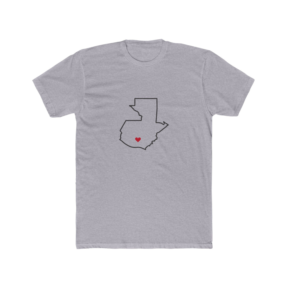 Guatemala Antigua Mission Heart Map shirt in Heather Grey: Guatemala outline with a red heart, front view