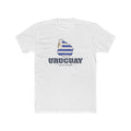 Uruguay Salto Mission Flag Map shirt in White: flag of Uruguay in the outline of Uruguay with navy lettering, front view