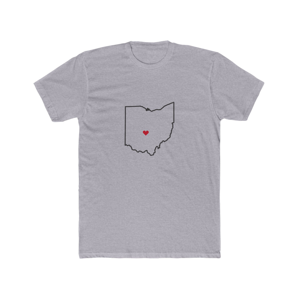 Ohio Columbus Mission Heart Map shirt in Heather Grey: Ohio outline with a red heart, front view